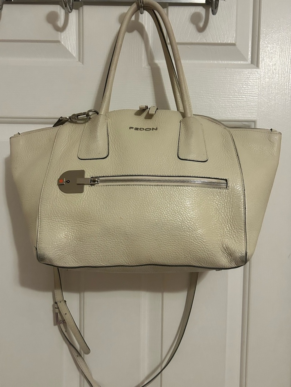 Fedon  tote bag white pebbled leather tote satchel bag
